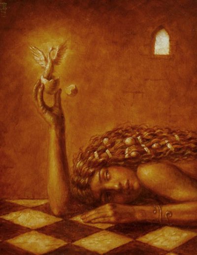 Jake Baddeley - Out of the Nest / Letting Go - oil on panel - 30 x 25 cm - 2012 - SOLD